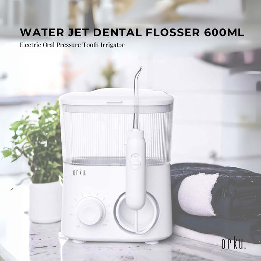 Orku - Water Jet Dental Flosser 600ml White Electric Oral Pressure Tooth Irrigator