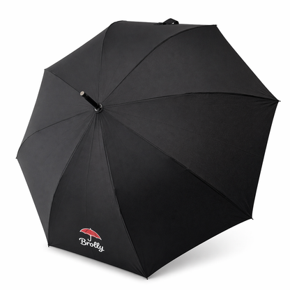 Black umbrella with a brand logo on a white background