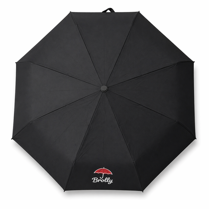 Black umbrella with a brand logo on a white background