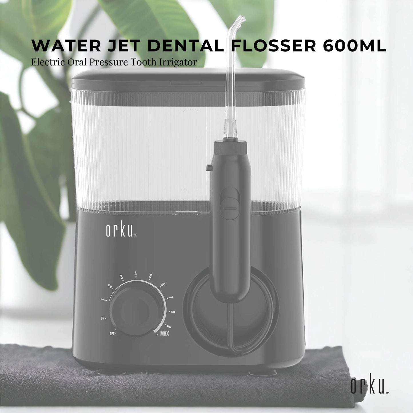 Orku - Water Jet Dental Flosser 600ml Black Electric Oral Pressure Tooth Irrigator