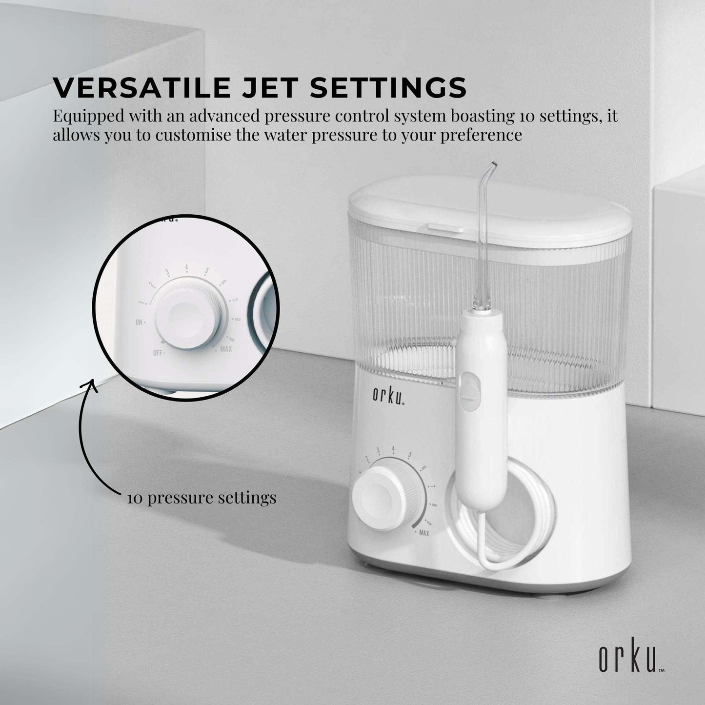 Orku - Water Jet Dental Flosser 600ml White Electric Oral Pressure Tooth Irrigator